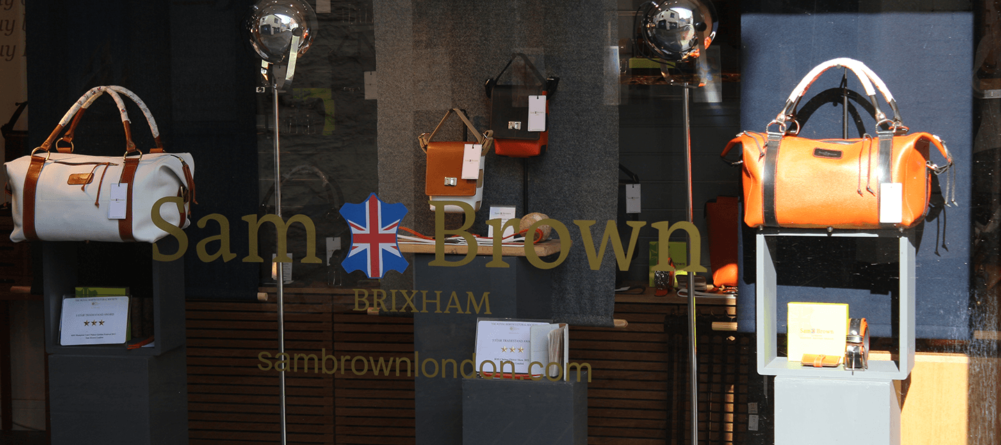 Window shop front of Sam Brown London based in Brixham Devon UK