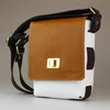 Compact Traveller Bag in White & Tan Box Calf Leather with Ivory Stitch detail.