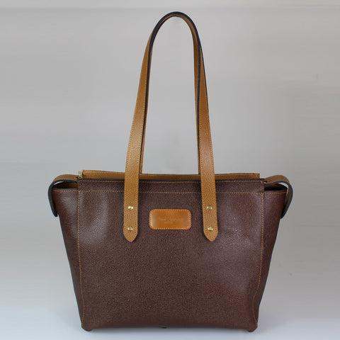 Striking_Brown-grain_calfskin_large_tote_bag_tan_smooth_leather_handles_made_in_UK