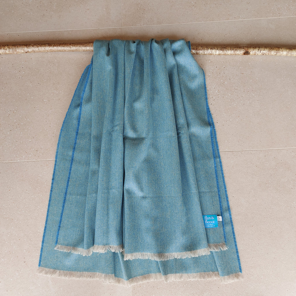 Aqua Blue Yorkshire Herringbone Tweed Throw & Wrap