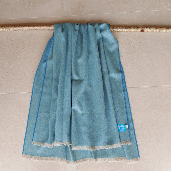 Aqua Blue Yorkshire Herringbone Tweed Throw & Wrap