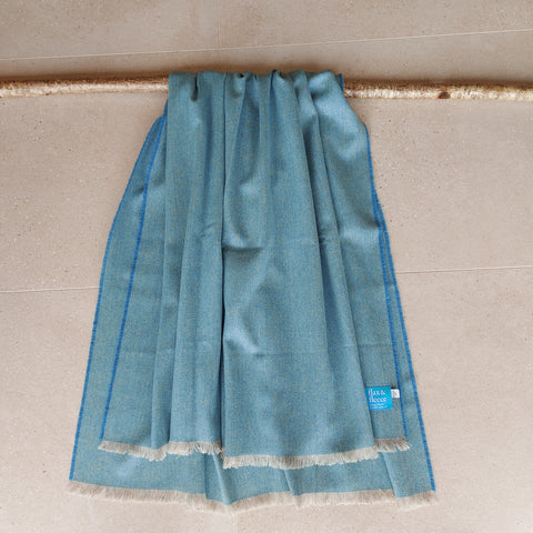 Aqua Blue Yorkshire Herringbone Tweed Throw & Wrap