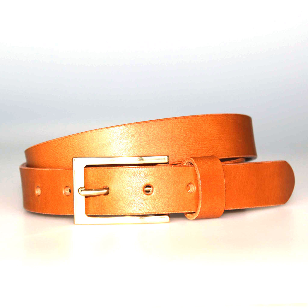 Classic Tan Jean Belt with Polished Brass Buckle 30mm Width
