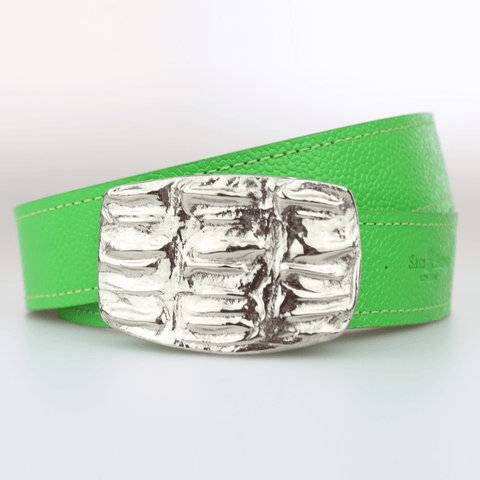 Lime-green-calf-lined-leather-belt-nickel-WESTERN-STYLE-buckle-made-in-England-by-SAM-BROWN-LONDON