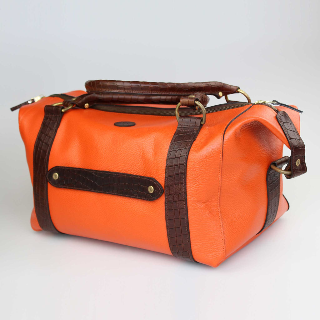 Weekend Luggage Bag in Orange & Brown Tuscan Leather