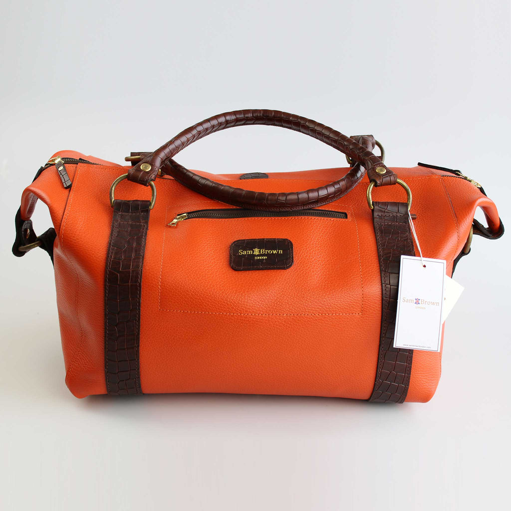 Weekend Luggage Bag in Orange & Brown Tuscan Leather