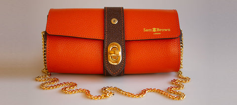 The Chelsea Clutch in Orange & Brown Grained Leather