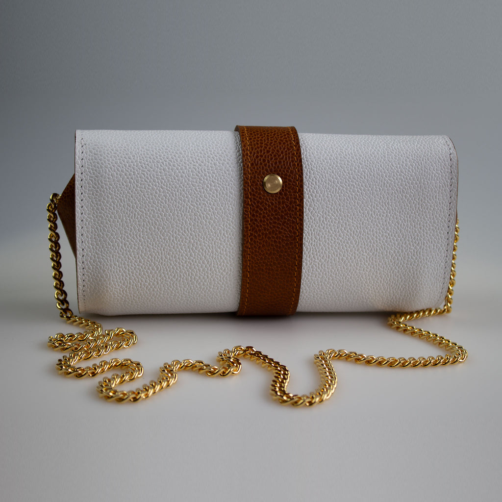 The Chelsea Clutch in White & Tan Grained Leather