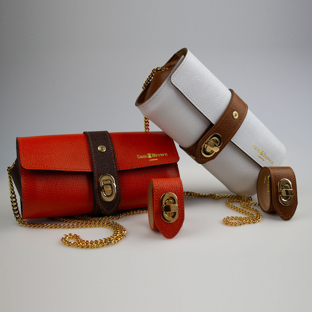 The Chelsea Clutch in Orange & Brown Grained Leather