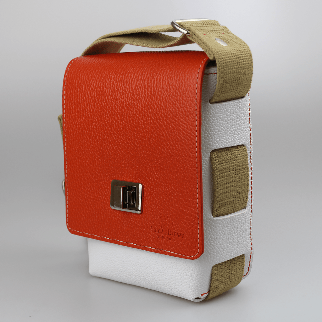 Compact Traveller Bag in Orange & White Leather