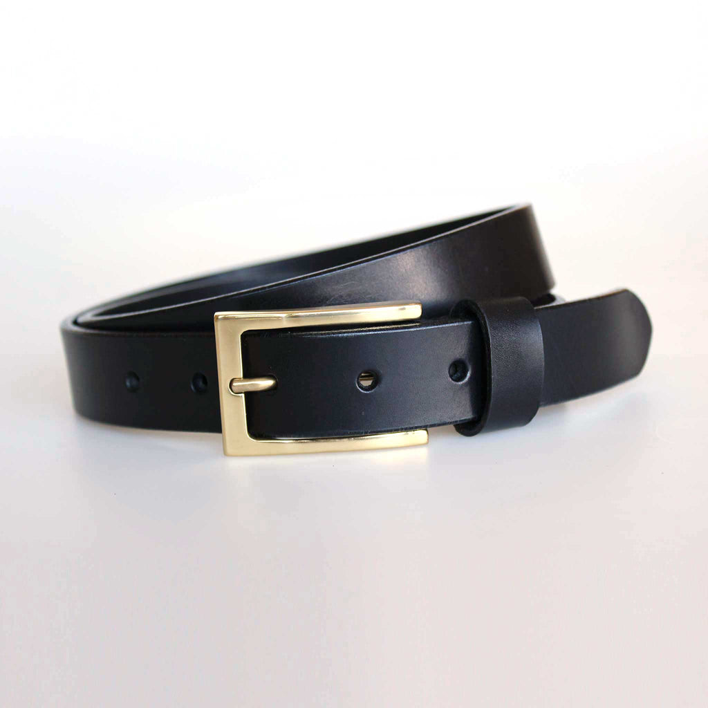 Classic Black Jean Belt with Polished Brass Buckle 30mm Width