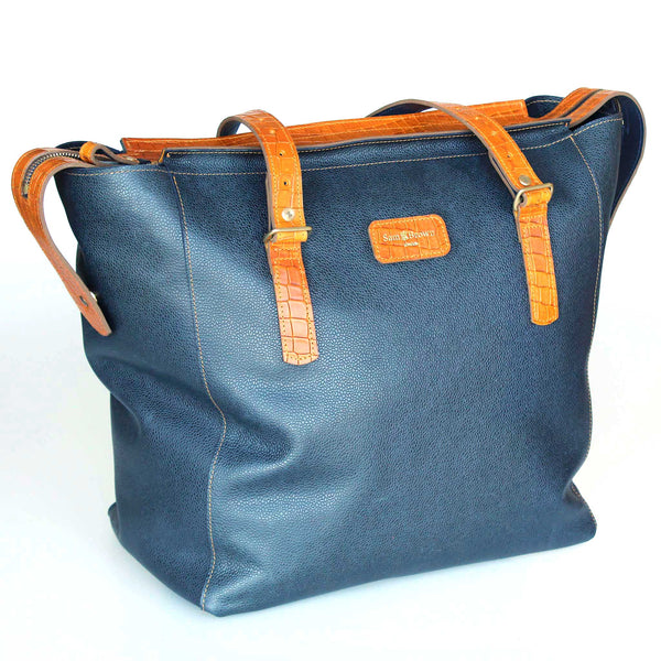 Maxi Blue & Tuscan Tan Tote Bag