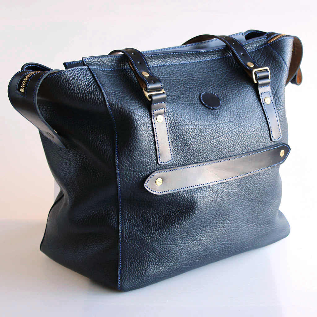 Maxi Blue Buffalo & Black Bridle leather Tote Bag