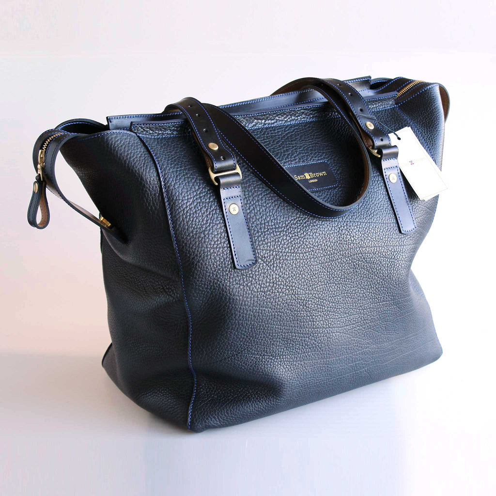 Maxi Blue Buffalo & Black Bridle leather Tote Bag
