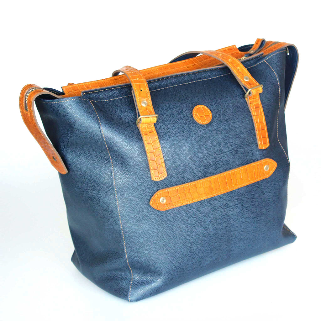 Maxi Blue & Tuscan Tan Tote Bag