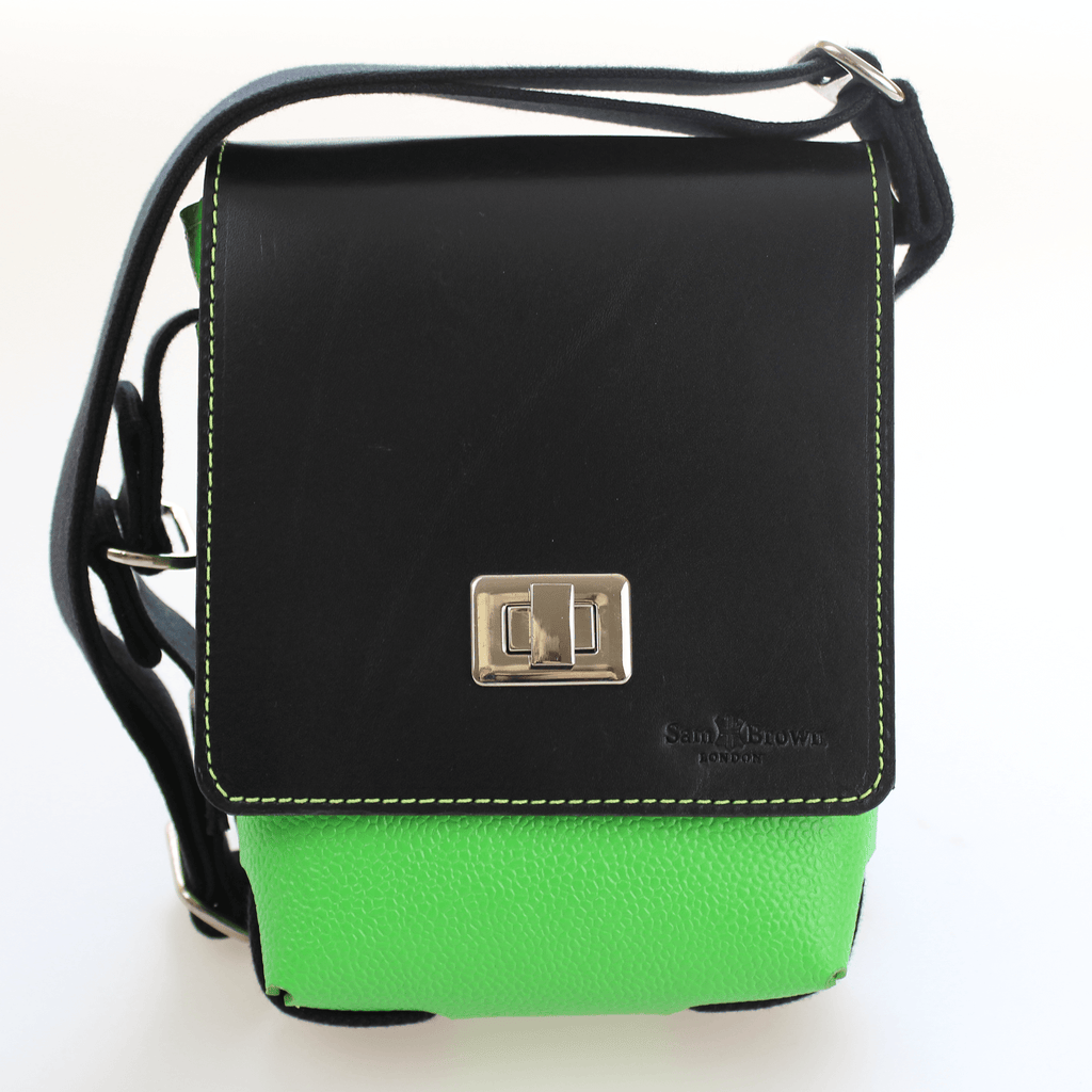 black_lime_green_across_body_bag_webbing_strap_made_by_sam-brown-london, England UK