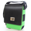 Compact Traveller Bag in Black & Green Box Calf Leather with Ivory Stitch detail.