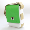 Compact Traveller Bag in White & Green Box Calf Leather with Ivory Stitch detail.
