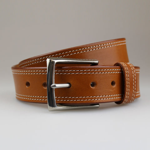 Sam Brown London twin stitched contrast in tan English bridle leather cream thread