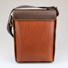 Back of Brown & Cognac leather across body bag good size for tablet and other essentials-Made by Sam Brown London