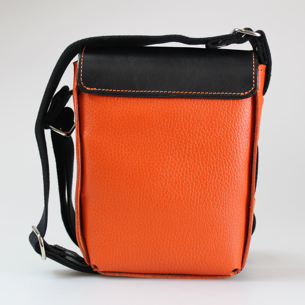 Compact Traveller Bag in Orange & Black Leather