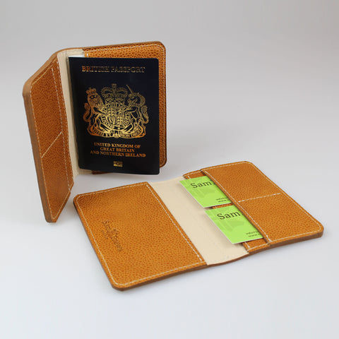 Two Travel wallets both Tan in full grain_wallet_with_ivory_leather_spine_ivory_stitching-can_cards_cash_MADE_IN_England_Sam_Brown_London