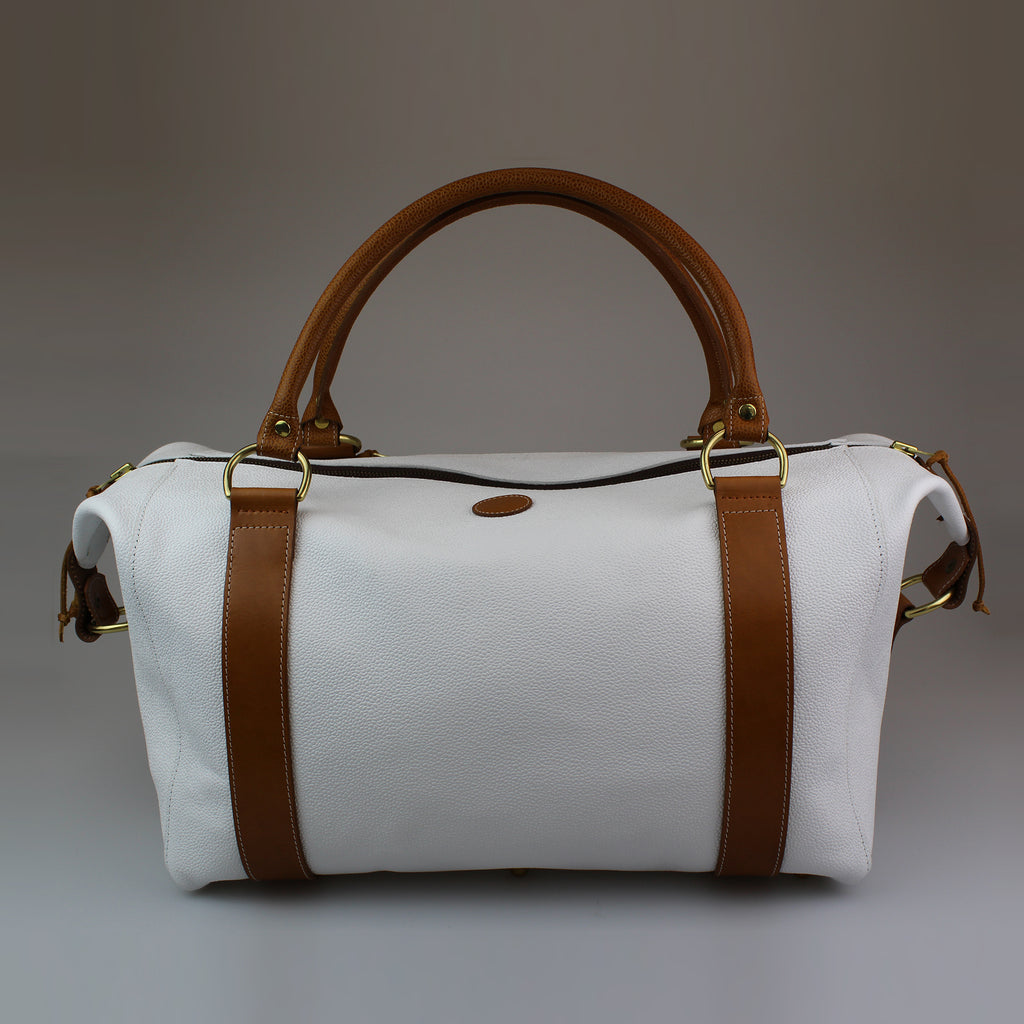 Weekend Luggage Bag in White & Tan