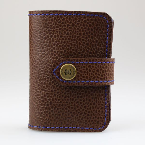 Brown leather Card Holder Wallet with SOFT Blue leather lining & stitch detail
