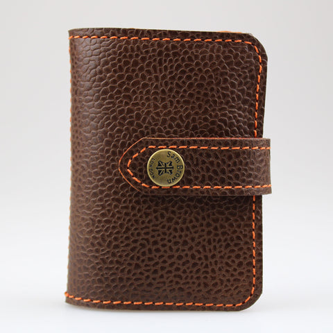 Brown Card Holder Wallet with Orange lining & stitch detail