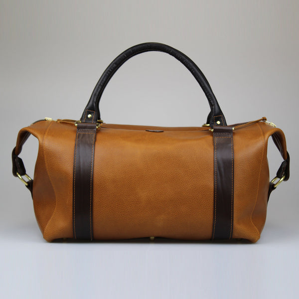 Sam Brown London full grain tan & brown leather travel-luxuary-lugage- bag 2 handles. -Made-in-England 