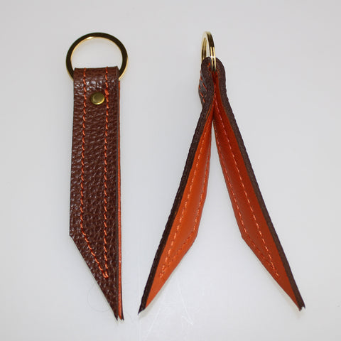 Brown Keyring with soft -Orange-leaTHER-lining & stitch detail