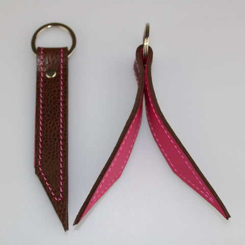 keyring-brown-pink-lining 100% leather made in wiltshire by sam brown london