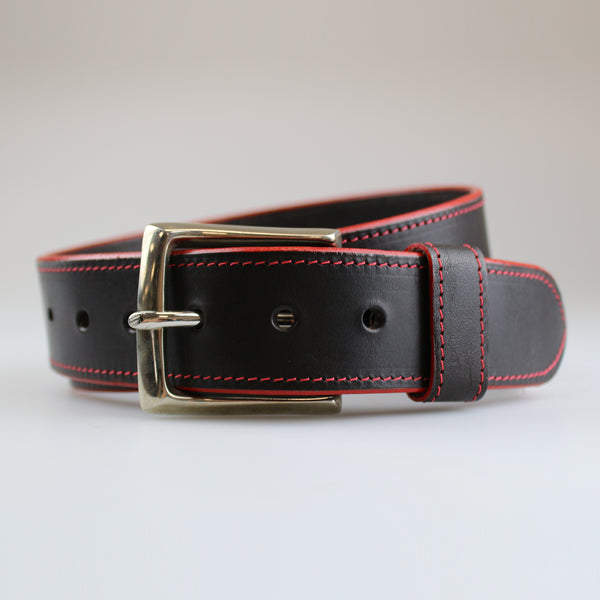 Sam Brown London Brown leather belt with red edge & red stitich